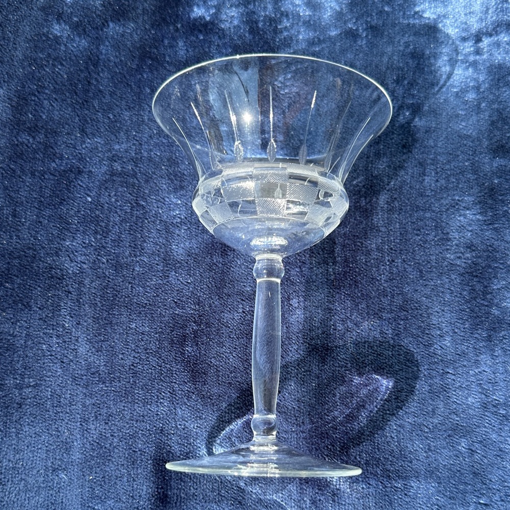 Mid-century Clear Etched Crystal Coupe Glass - Elegant Stemware - Antique